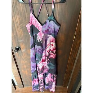 Express Conscious Edit Floral Maxi Dress Purple Pink V-Neck XS Brand New